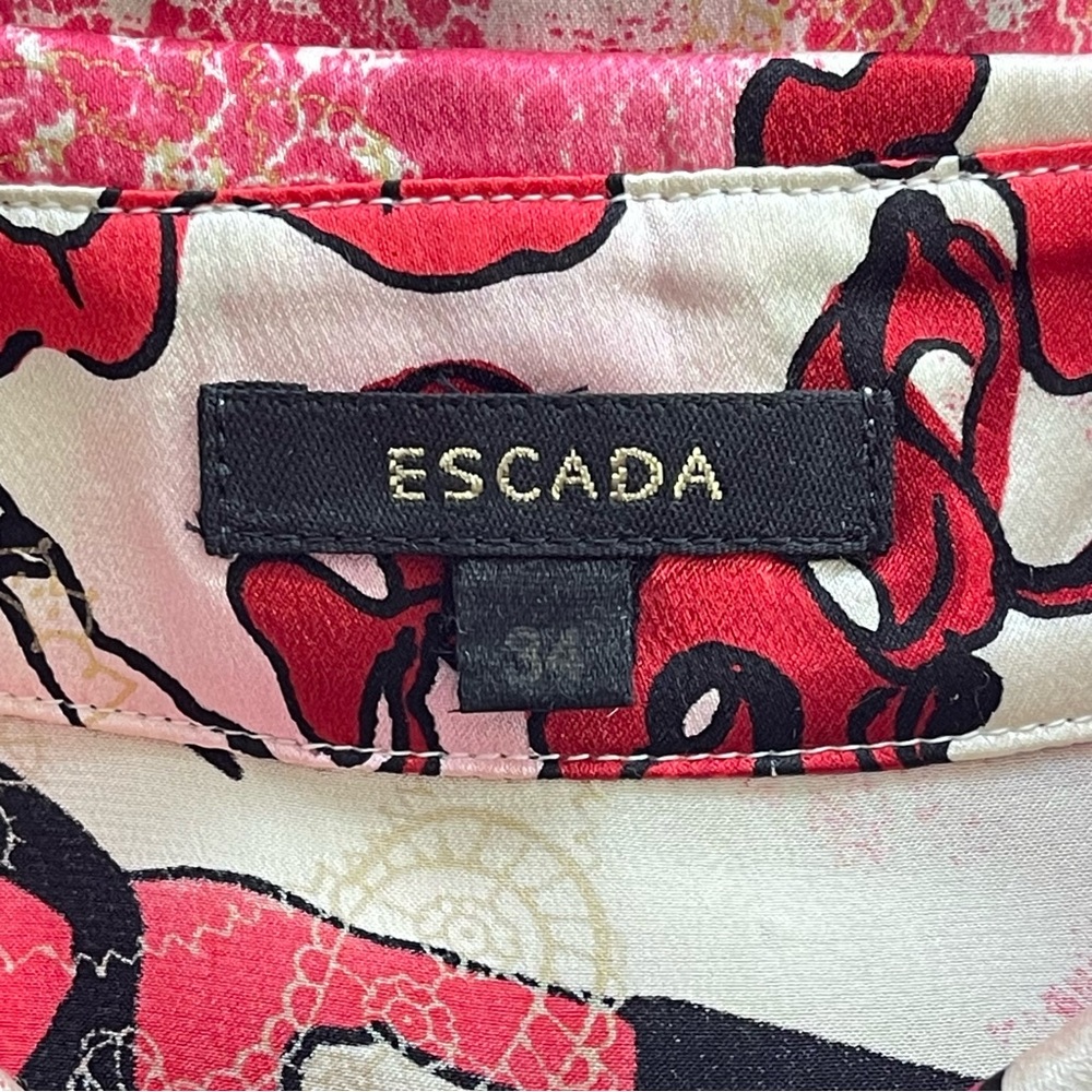ESCADA Silk Long Sleeve Button Down Red Paris Shirt Size 34 X-Small - Picture 10 of 12